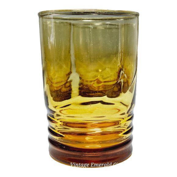 Vtg Amber Juice Glasses Tumbler Set Of 4 Optic Swirl by Libbey Malibu Honeycomb - Picture 14 of 14